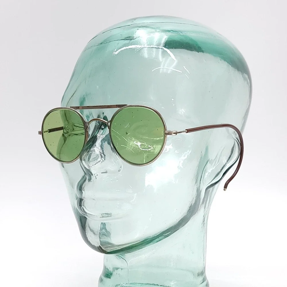 Antique Bausch & Lomb‎ Green Goggles Safety Glasses Vintage Sunglasses Steampunk